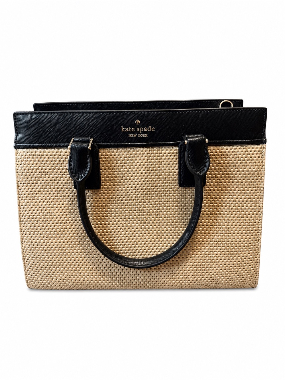 kate spade Natural Raffia and Black Leather Tote